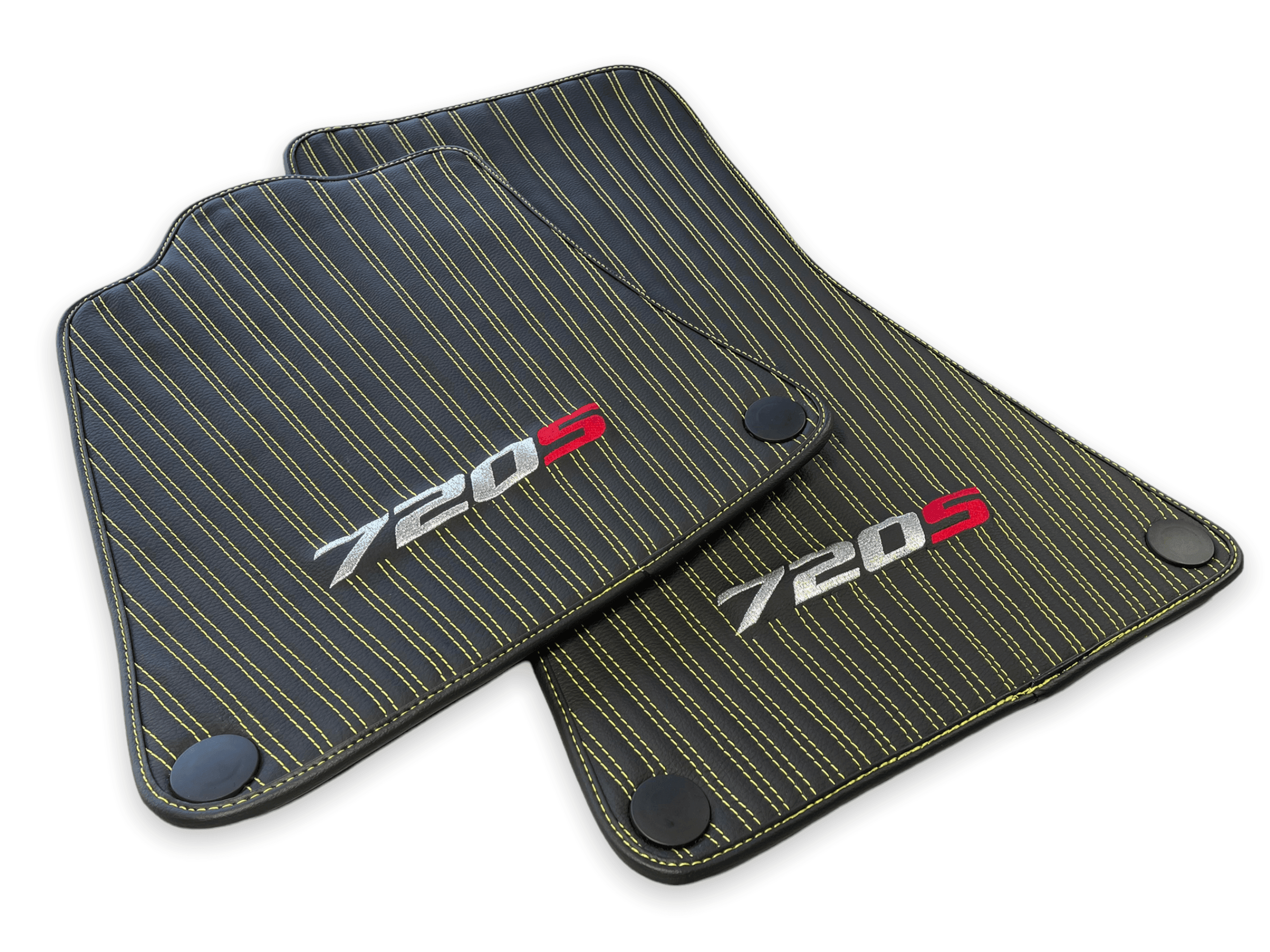 Leather Floor Mats For McLaren 720S Black Tailored Yellow Sewing - AutoWin