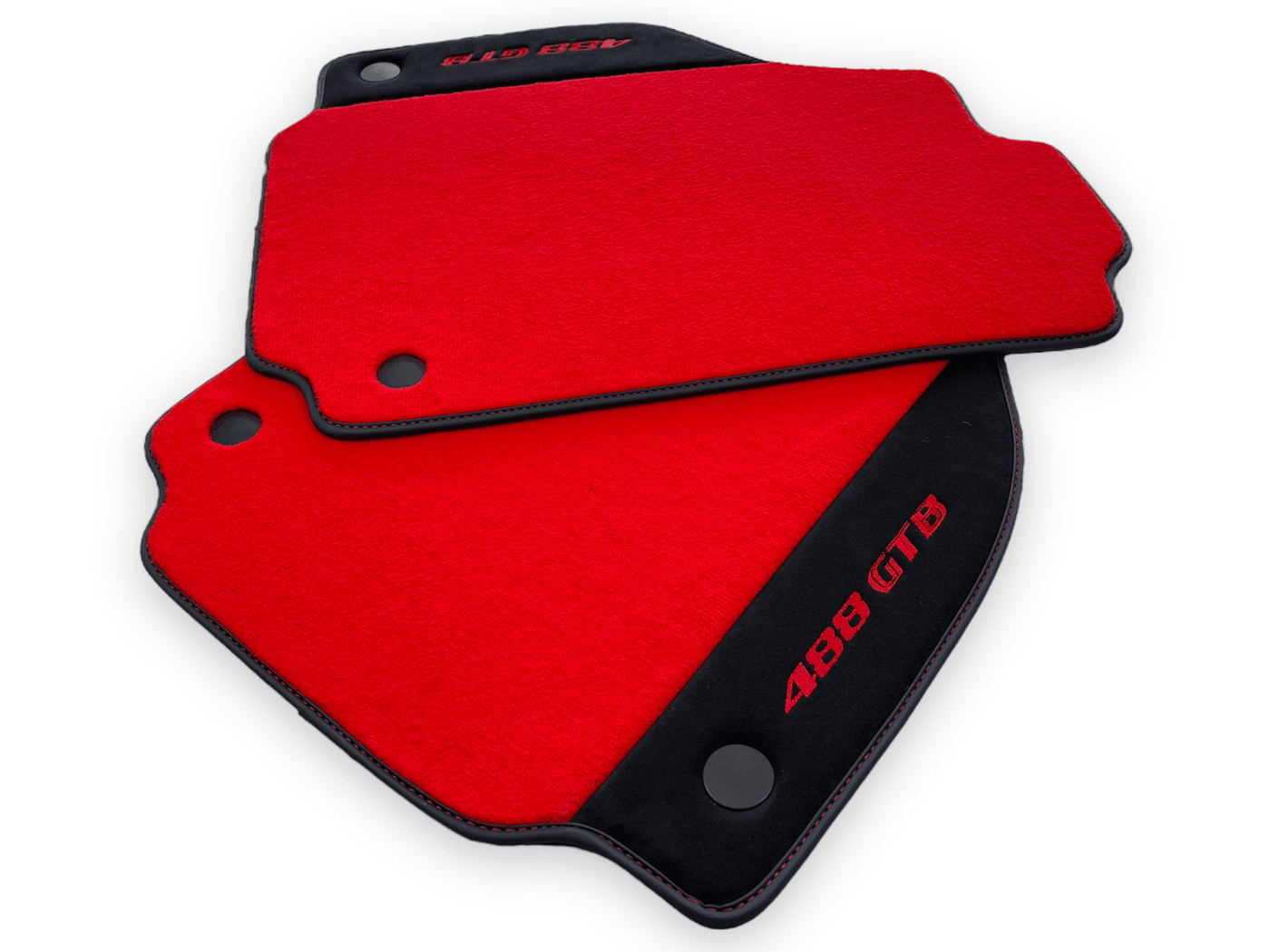 Red Floor Mats For Ferrari 488 GTB 2015-2022 Carpets With Alcantara Leather - AutoWin