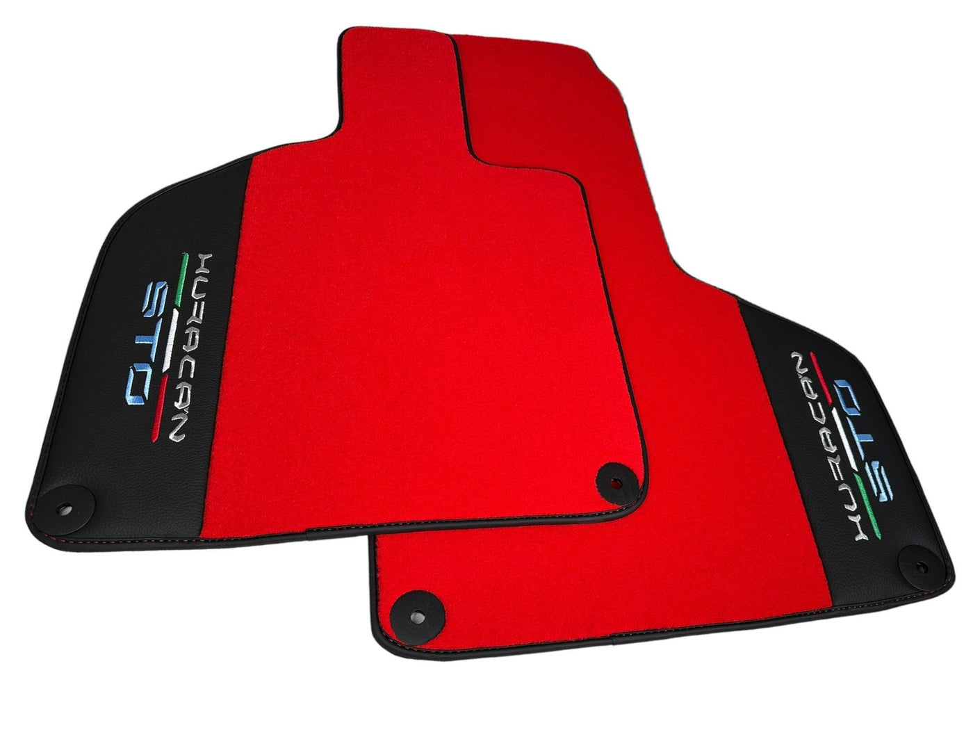 Red Floor Mats for Lamborghini Huracan STO With Black Leather Red Sewing - AutoWin